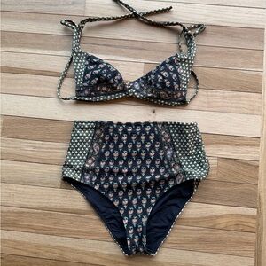 Stylish Black and Green Bikini Set